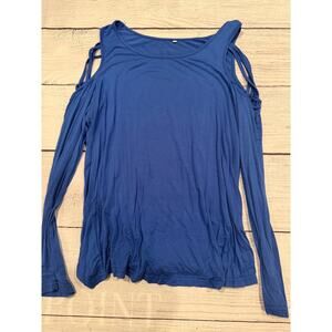 Blue Cold Shoulder Long Sleeve Shirt Size M